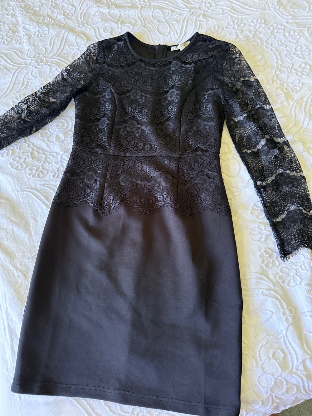Lace-Top Black Long Sleeve Dress